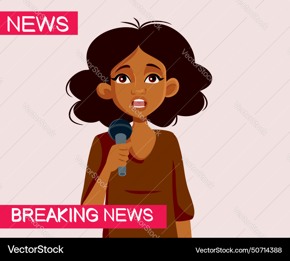 Reporter on the field in breaking news program Reporter on the field in breaking news program Vector Image