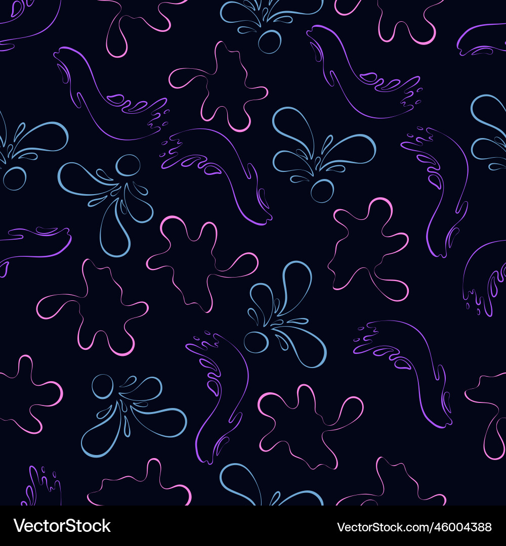 Seamless pattern of contour splashes in neon vector image