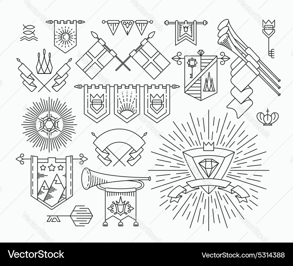 Set of linear graphical flags vector image