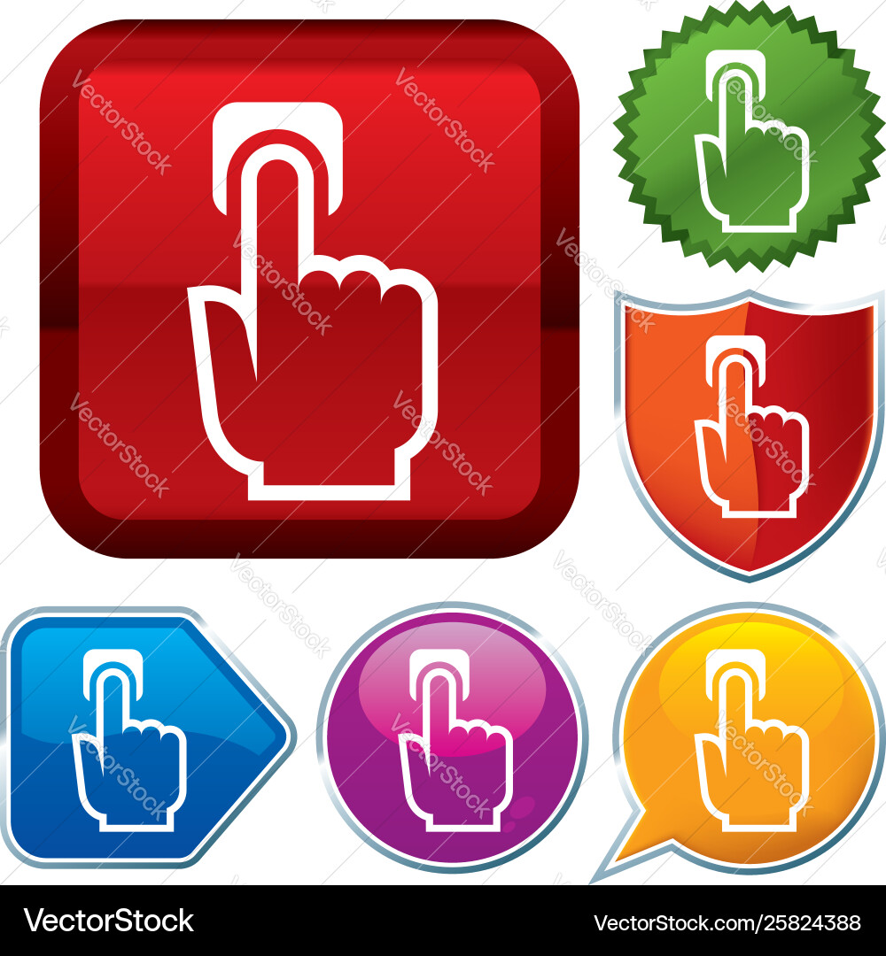 Set shiny icon series on buttons push hand vector image