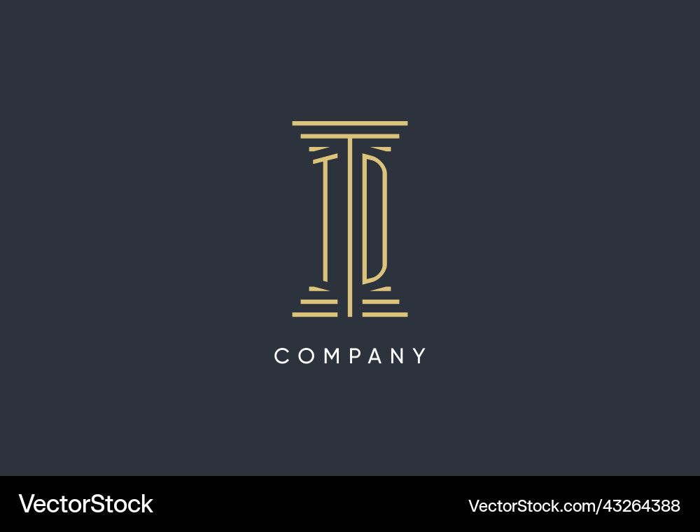 Td initial monogram with pillar shape logo design vector image