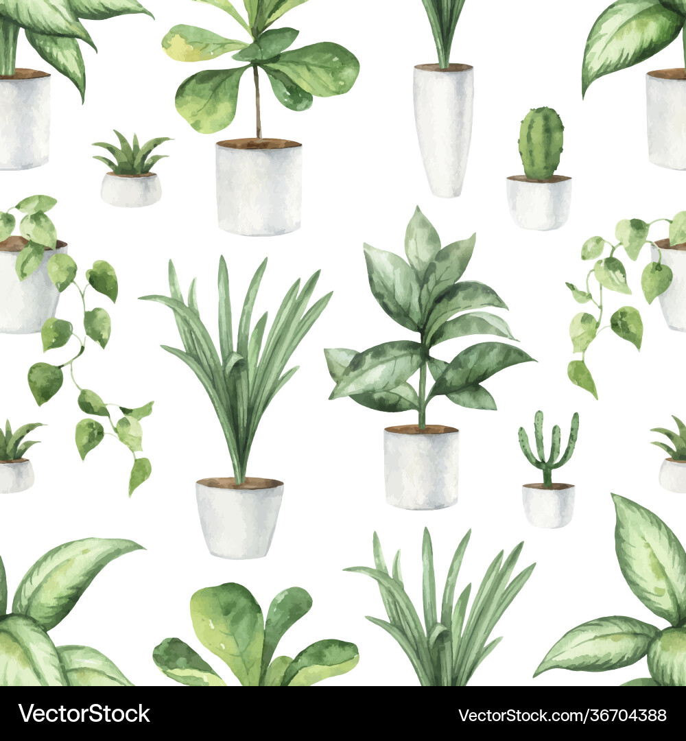 Watercolor Green Plant Pattern vector image