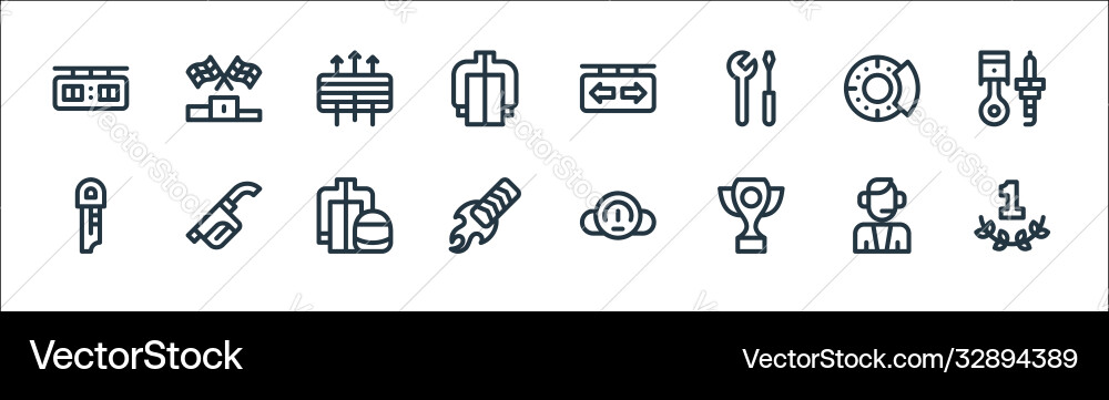Auto racing line icons linear set quality Auto racing line icons linear set quality vector image