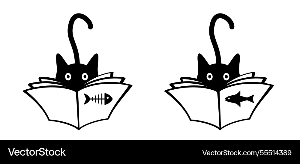 Cat with open book and pagesl happy reads Cat with open book and pagesl happy reads Vector Image