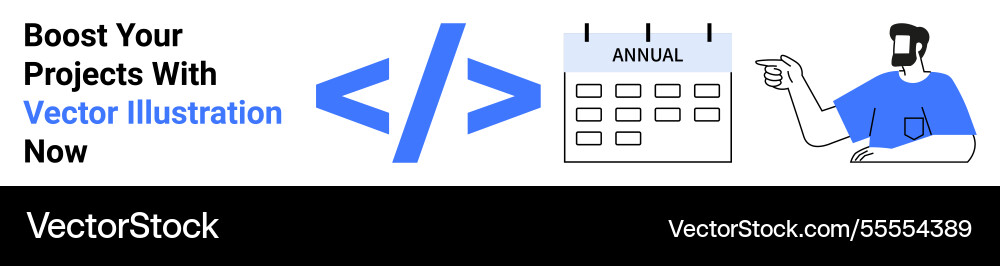 Developer pointing at annual calendar with code Developer pointing at annual calendar with code vector image