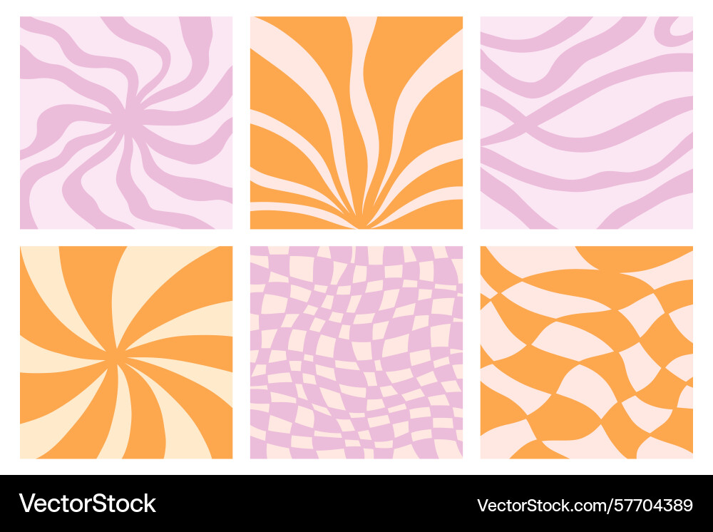 Distorted wavy patterns square background set vector image