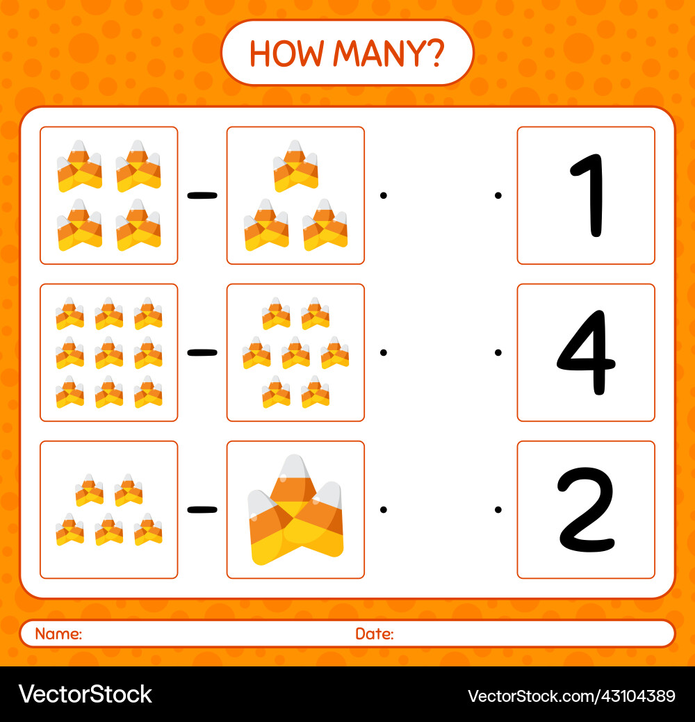 How many counting game with candy corn worksheet How many counting game with candy corn worksheet vector image