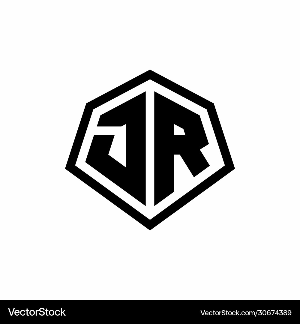 Jr monogram logo with hexagon shape and line Jr monogram logo with hexagon shape and line vector image