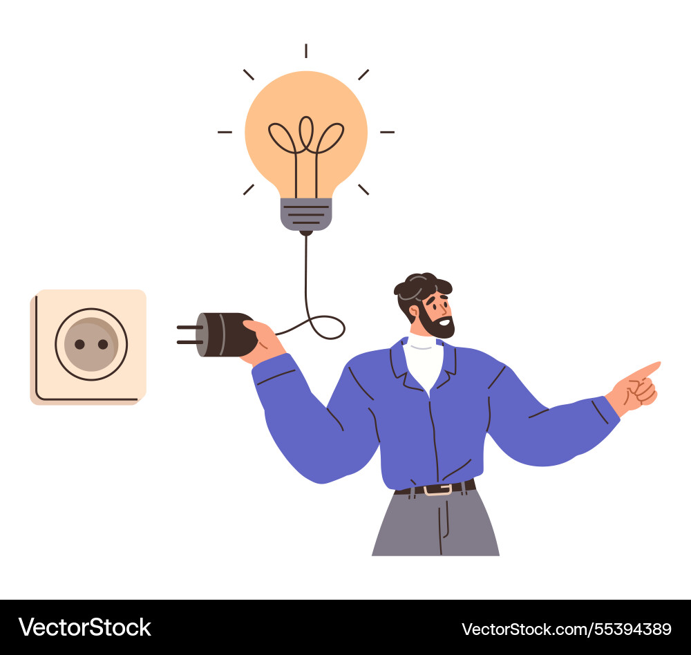 Man connecting plug to socket with glowing light Man connecting plug to socket with glowing light vector image