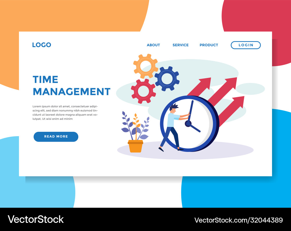 Office worker with a large clock on white Office worker with a large clock on white vector image