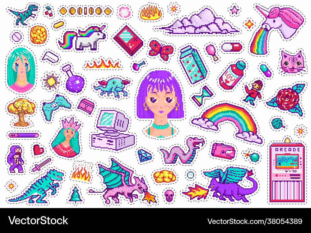Pixel art 8 bit objects retro digital game assets Pixel art 8 bit objects retro digital game assets vector image