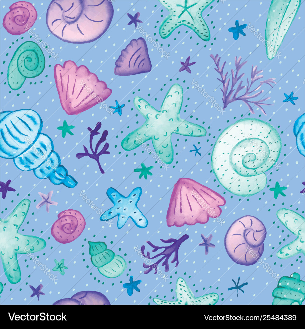 Seashell seamless repeat pattern tile Seashell seamless repeat pattern tile Vector Image