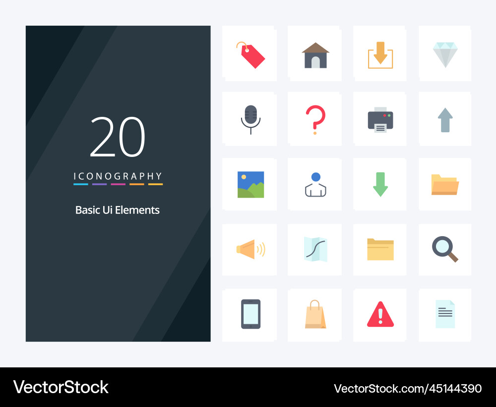 20 basic ui elements flat color icon Vector Image