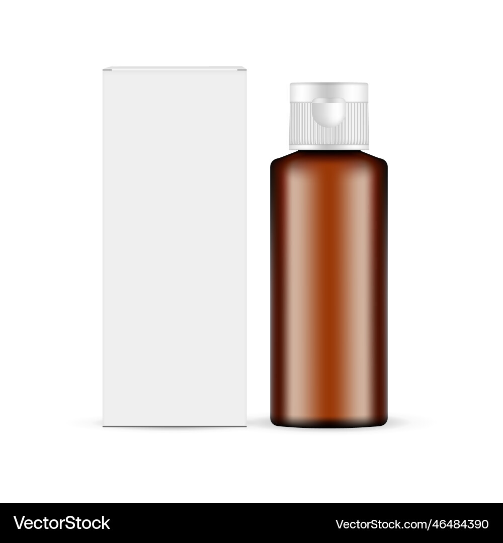 Amber cosmetic bottle with flip-top cap box Amber cosmetic bottle with flip-top cap box vector image