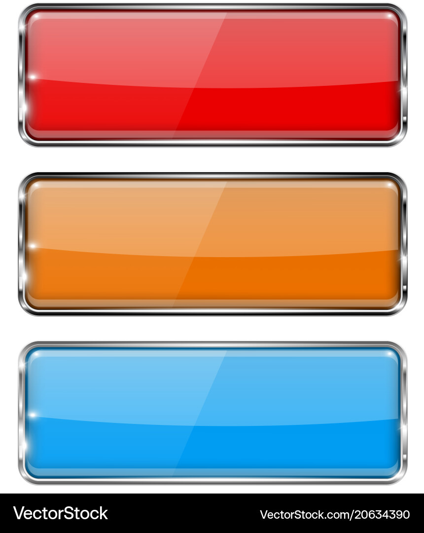 Glass buttons rectangle 3d with metal vector image