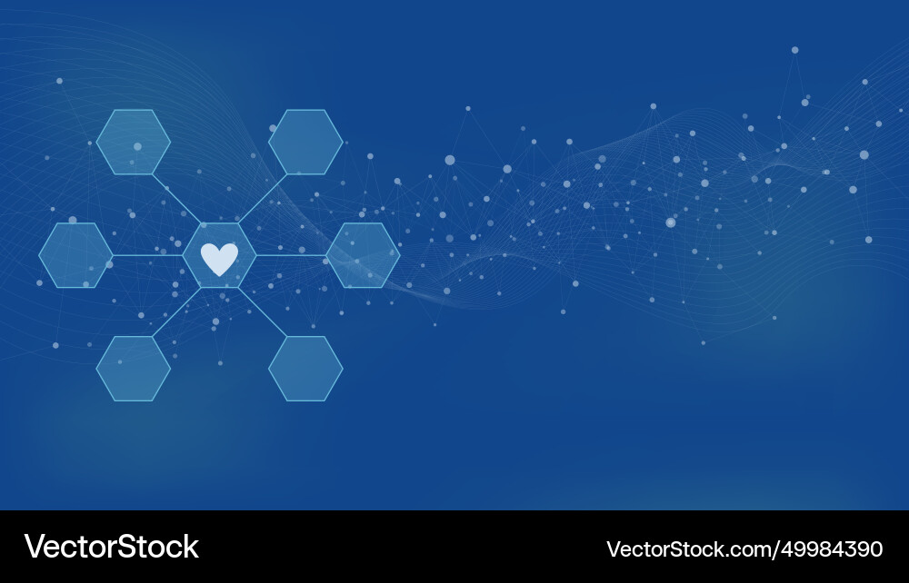Heart with connect hexagons and molecule structure Heart with connect hexagons and molecule structure Vector Image