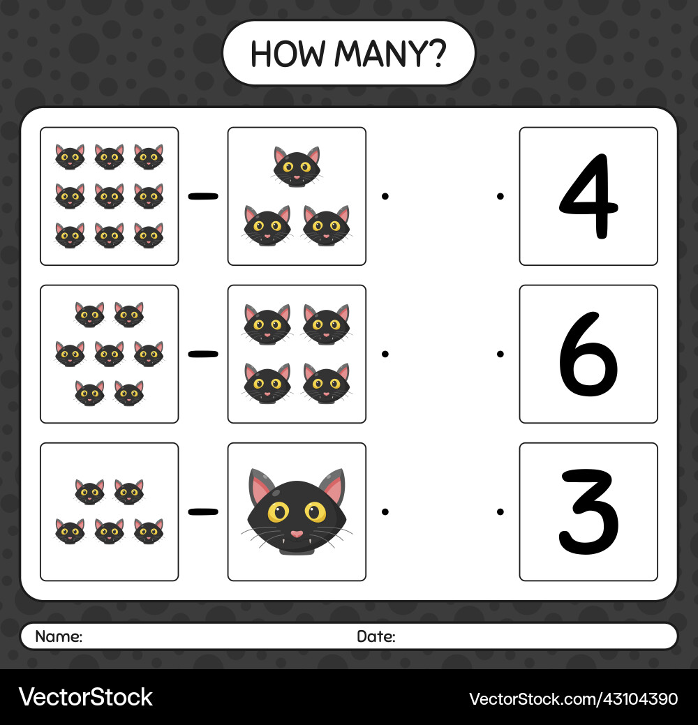 How many counting game with cat worksheet How many counting game with cat worksheet vector image