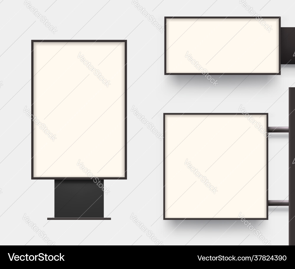 Realistic light boxes in set front view Realistic light boxes in set front view vector image