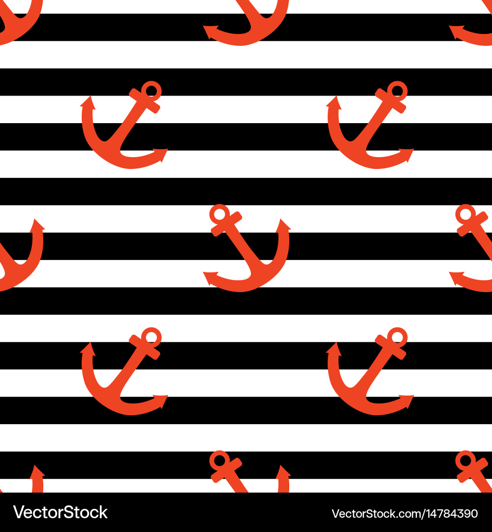 Sailor Stripe Pattern with Red Anchors vector image