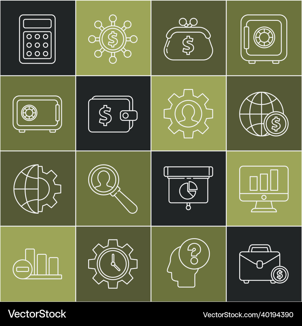Set line briefcase and money monitor with graph Set line briefcase and money monitor with graph vector image