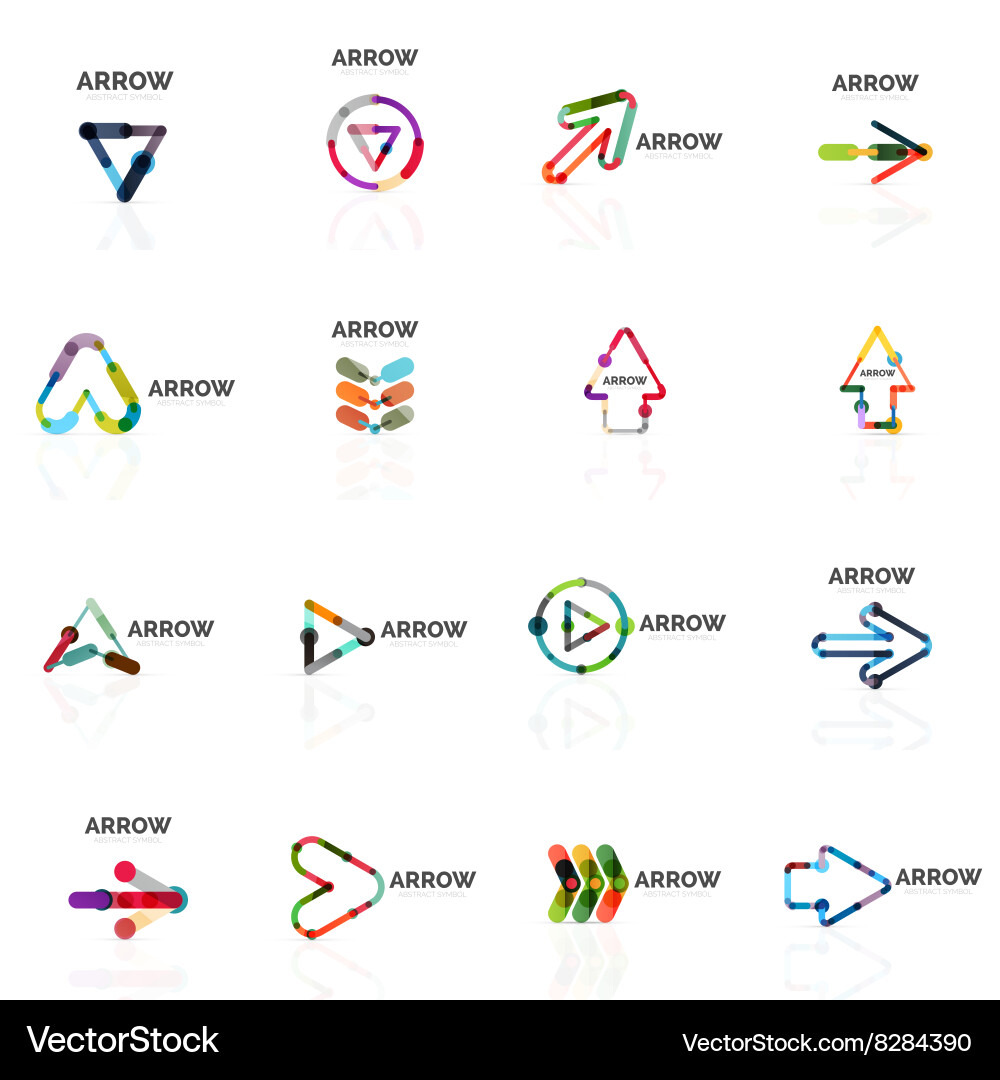Set of linear arrow abstract logos connected vector image