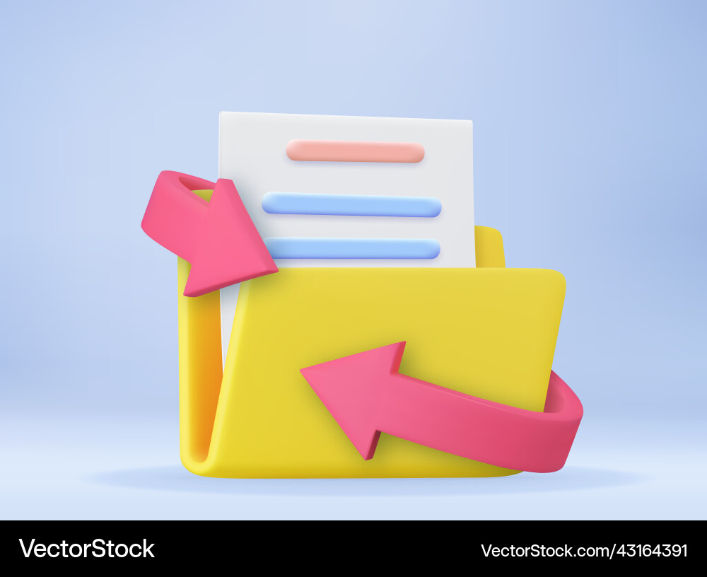 3d yellow folder with files and arrow 3d yellow folder with files and arrow Vector Image