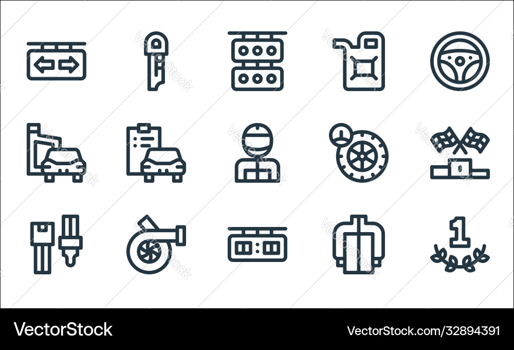 Auto racing line icons linear set quality Auto racing line icons linear set quality vector image