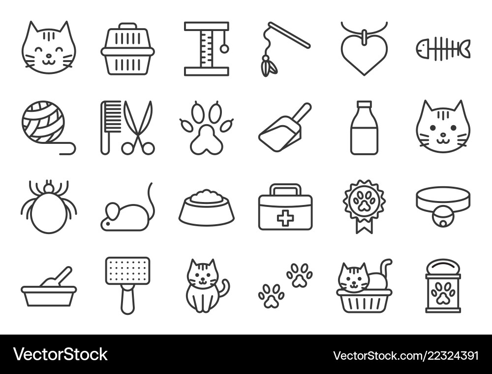 Cat Pet Icons - Litter Box & More Vector Image