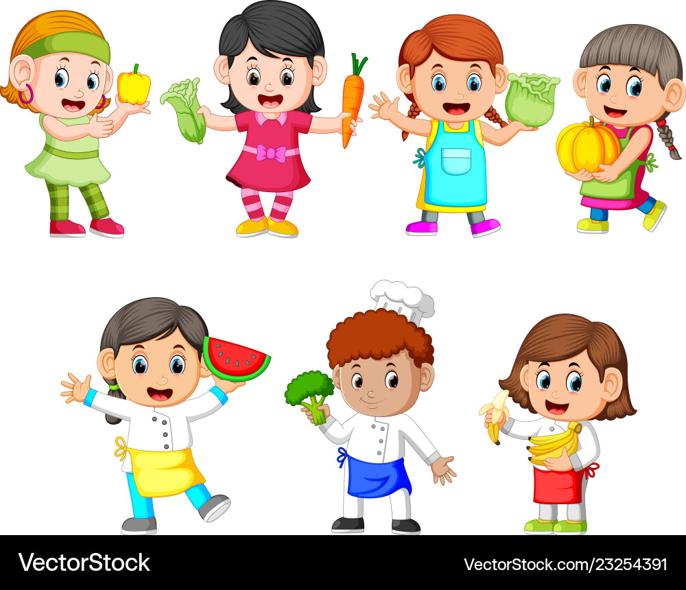 Kinder halten das frische Gemüse fest Kinder halten das frische Gemüse fest vektorbild