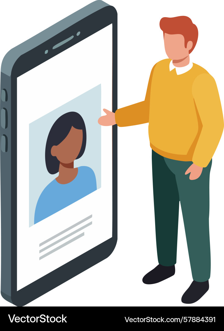 Man using smartphone with video call screen Vector Image