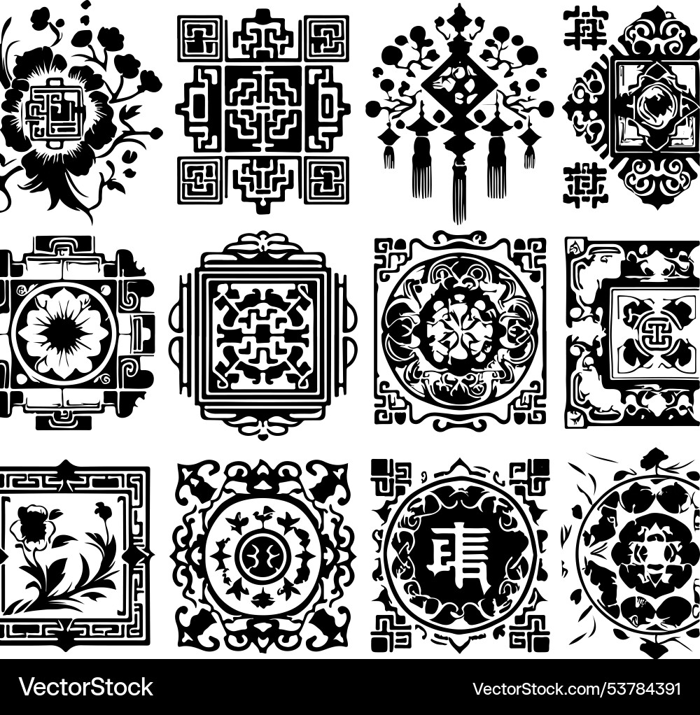 Nine styles of asian pattern and frames Nine styles of asian pattern and frames Vector Image