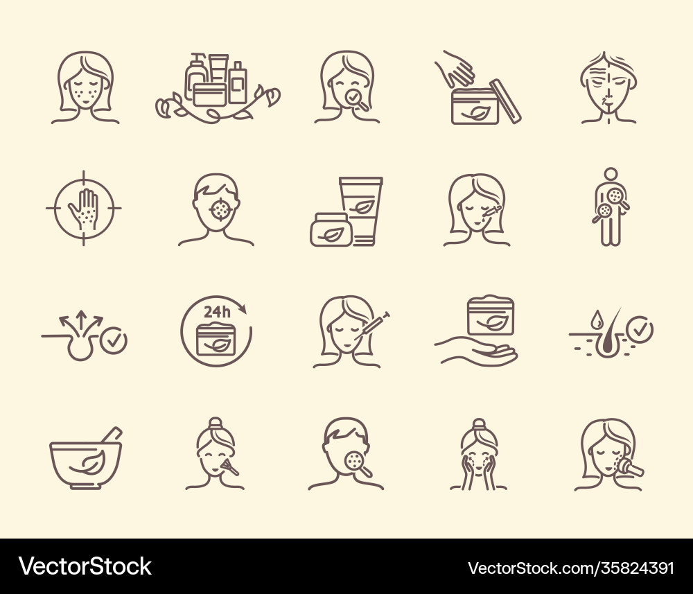 Set dermatology related outline icons vector image