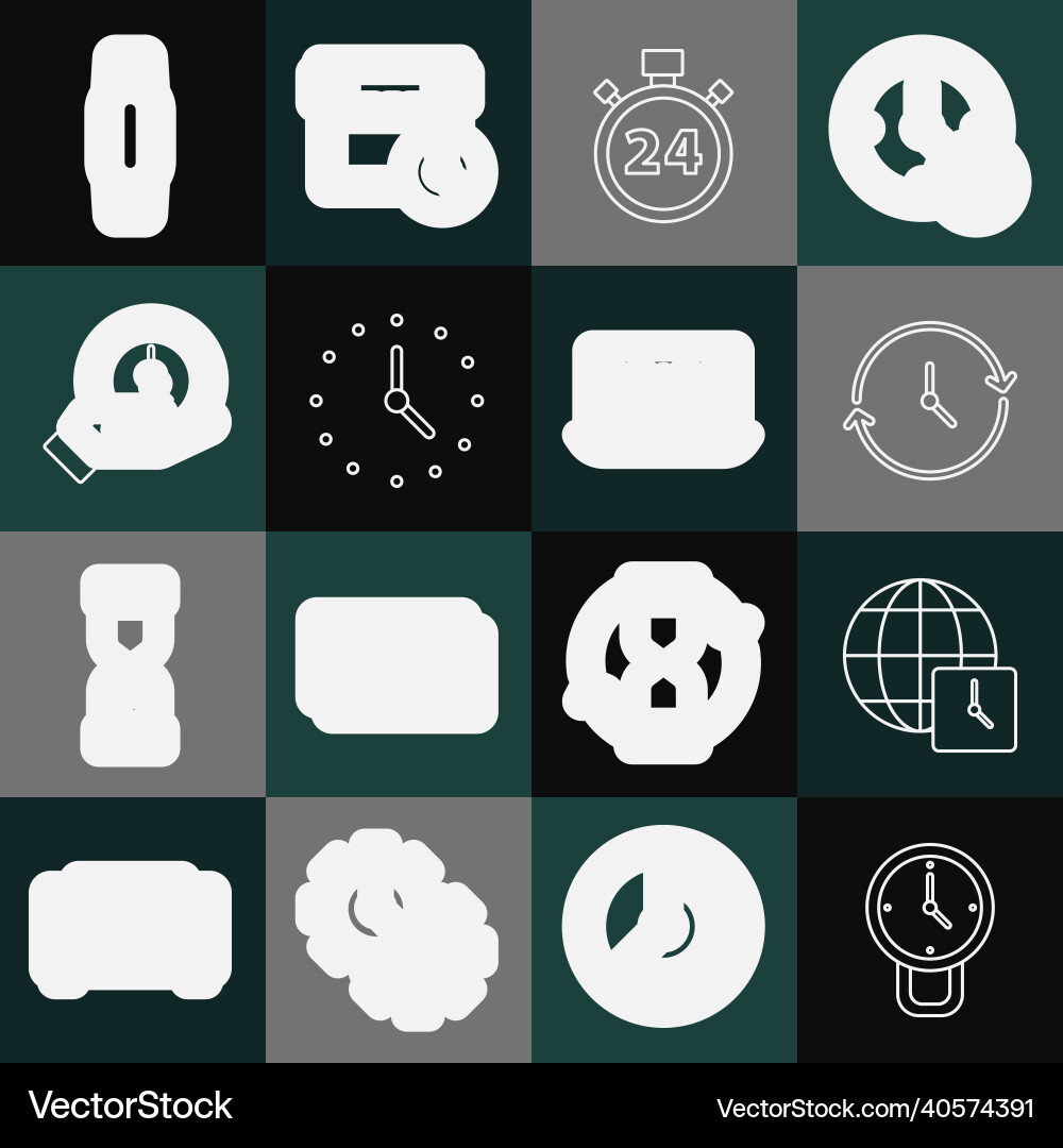 Set line clock world time stopwatch 24 hours Vector Image