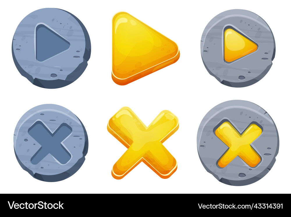 Set start and closed buttons on stone circle Set start and closed buttons on stone circle vector image