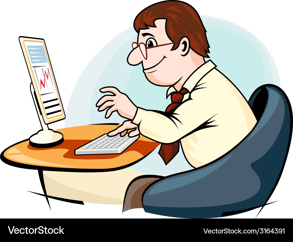Smiling Man Using Computer Vector Image