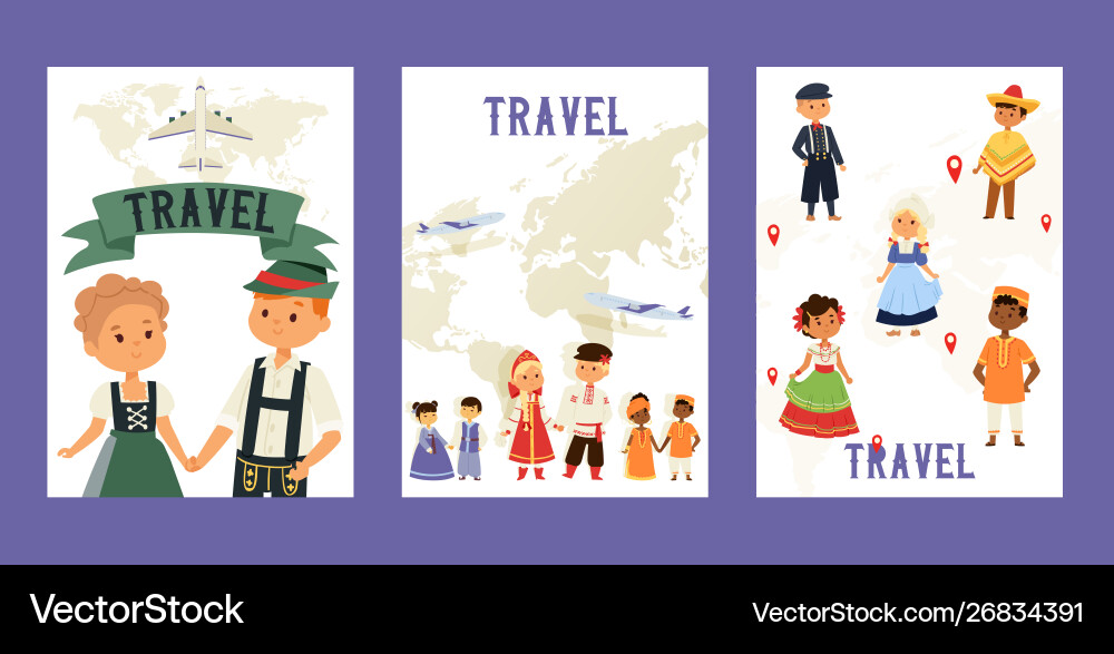 Travel and children nationalities set cards Travel and children nationalities set cards vector image