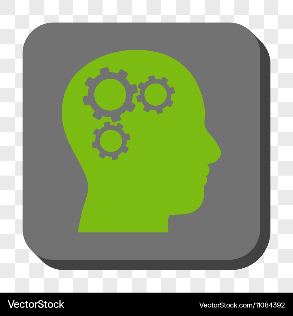 Brain gears rounded square button vector image