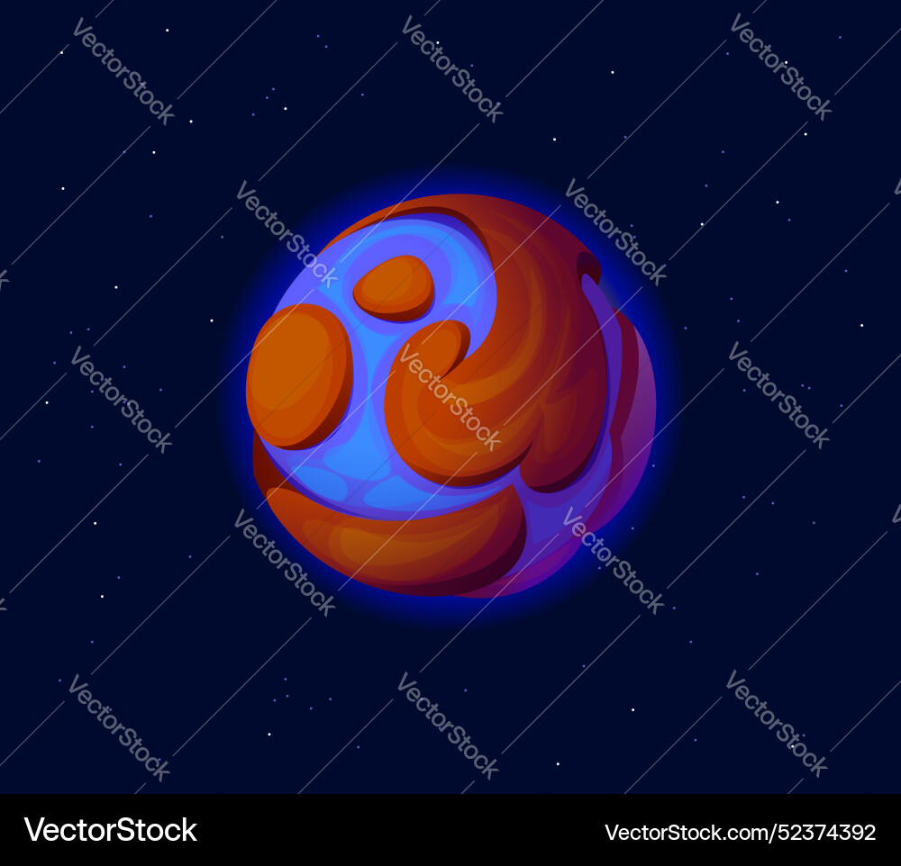 Cartoon fantasy space planet with blue surface Cartoon fantasy space planet with blue surface vector image