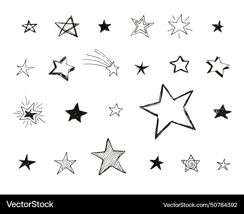 Collection of hand drawn pen and ink stars vector image