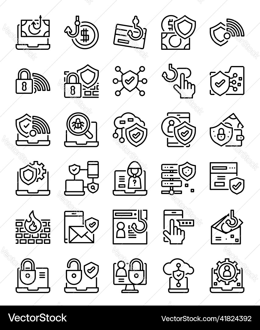 Cyber security network technology simple line vector image