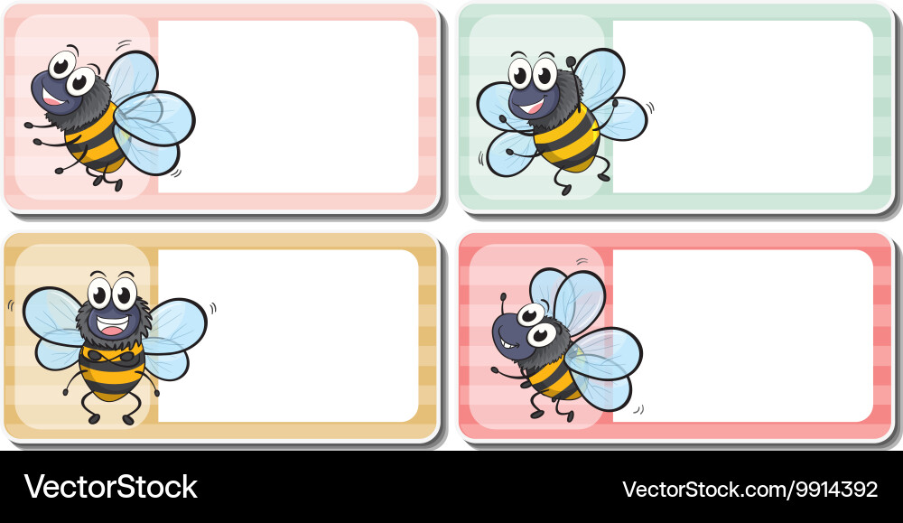 Label design with bees flying Vector Image