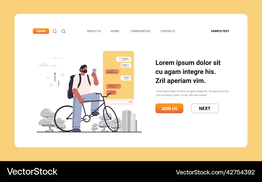 Man cyclist chatting on digital screen guy using Man cyclist chatting on digital screen guy using vector image