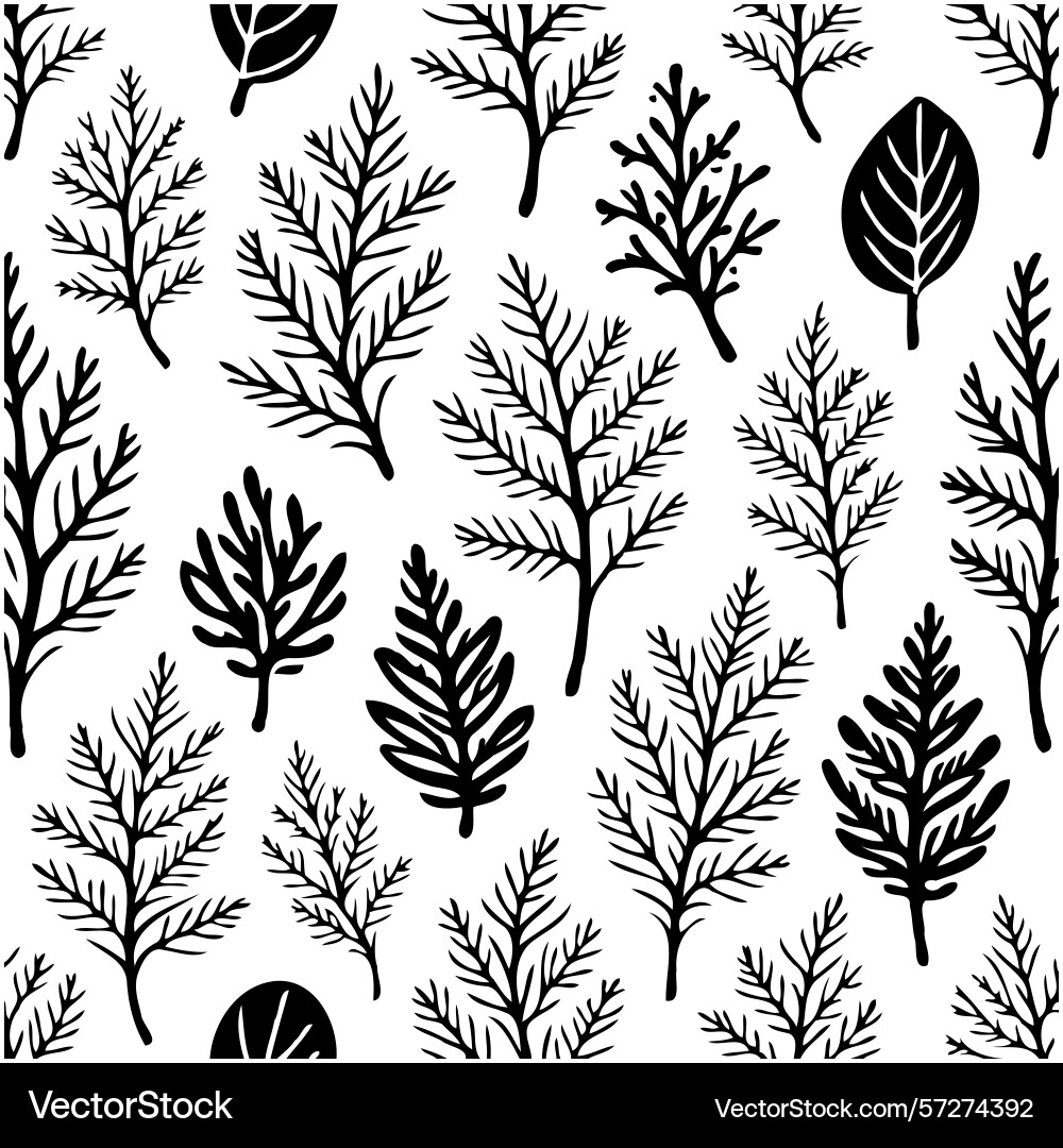 Monochrome botanical pattern showcasing an array Monochrome botanical pattern showcasing an array Vector Image