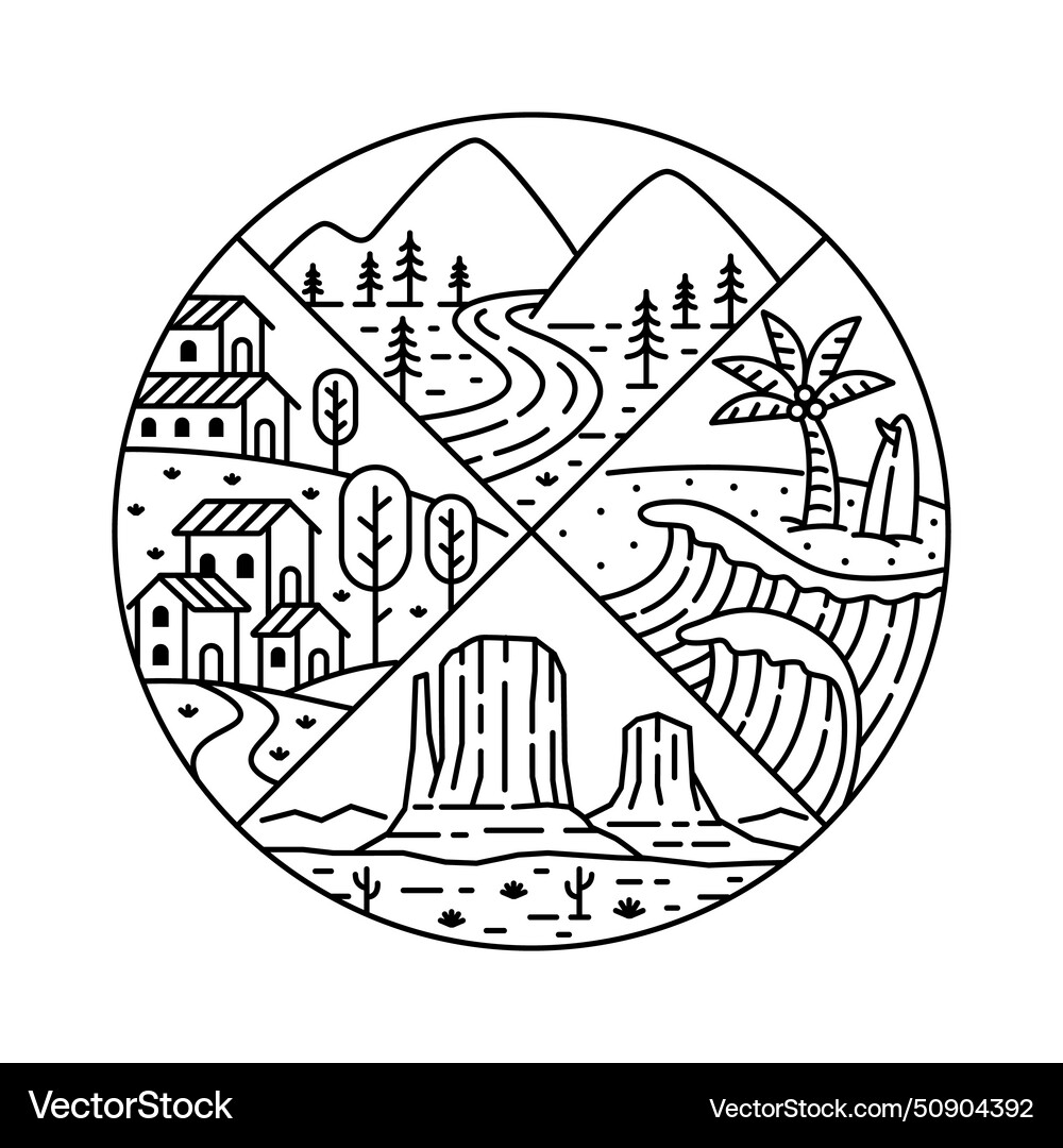 Natural landscape in circle frame Royalty Free Vector Image