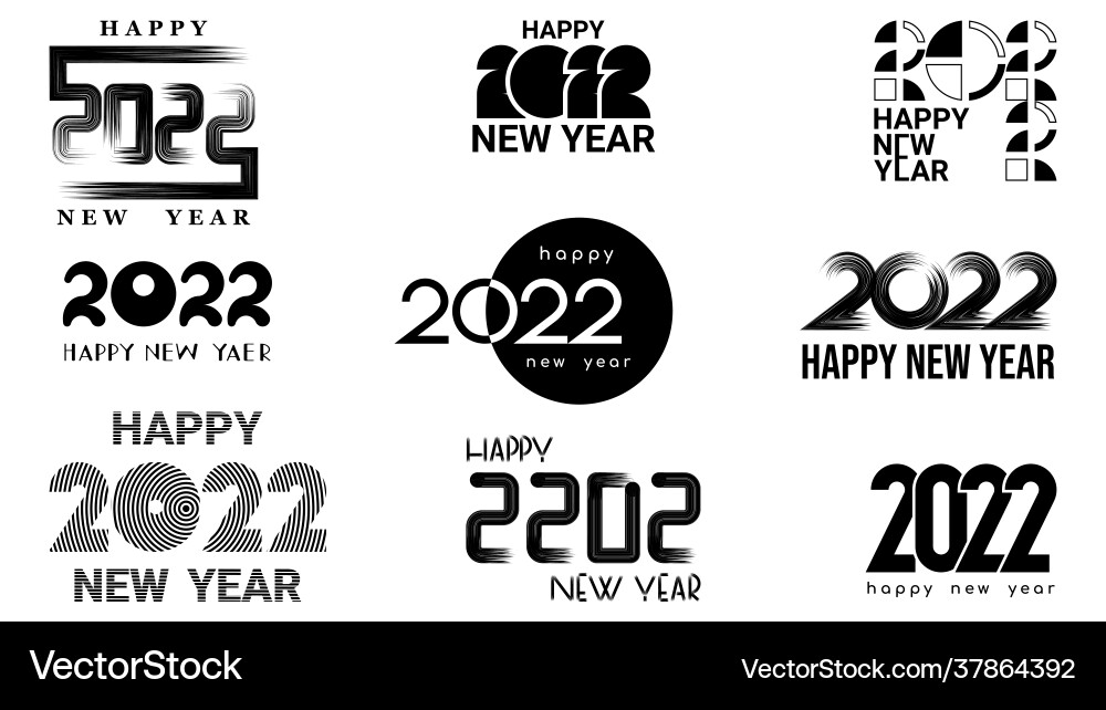 Set flat black icons happy new year 2022 Set flat black icons happy new year 2022 vector image