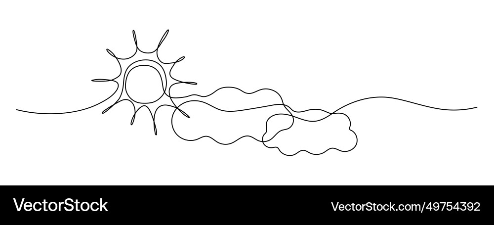 Sun continuous one line drawing and clouds Sun continuous one line drawing and clouds vector image
