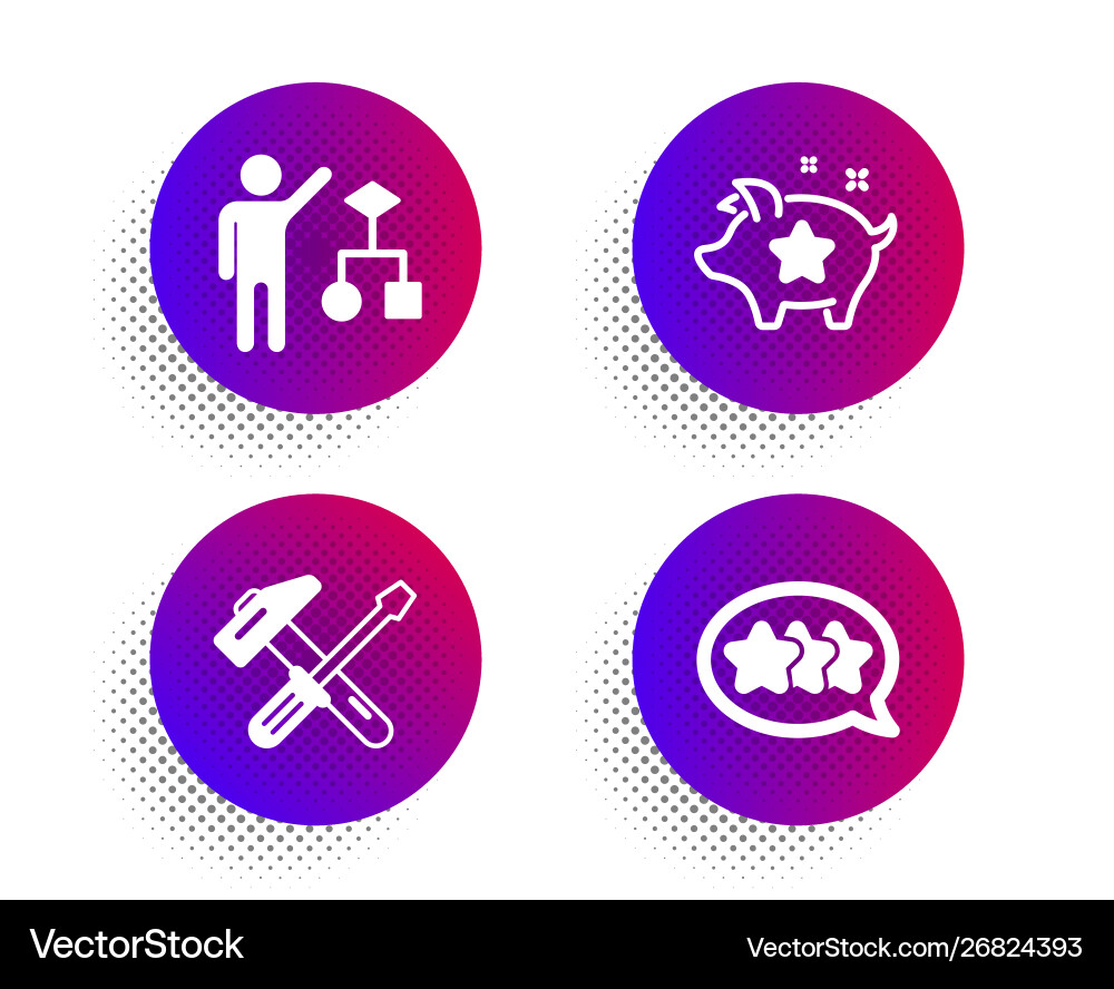 Algorithm hammer tool and loyalty points icons Algorithm hammer tool and loyalty points icons vector image
