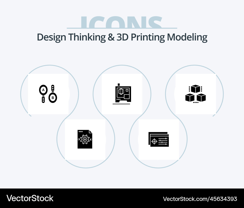 Design thinking and d printing modeling glyph vector image