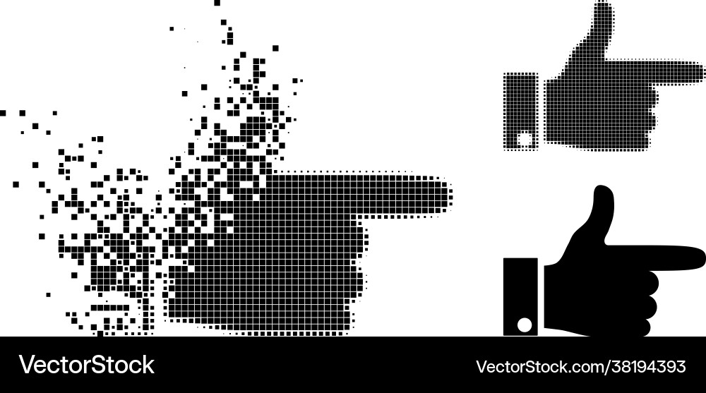 Dust and halftone pixel hand pointer right icon Dust and halftone pixel hand pointer right icon vector image