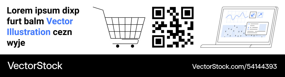 E-commerce and data analysis with shopping cart qr E-commerce and data analysis with shopping cart qr vector image
